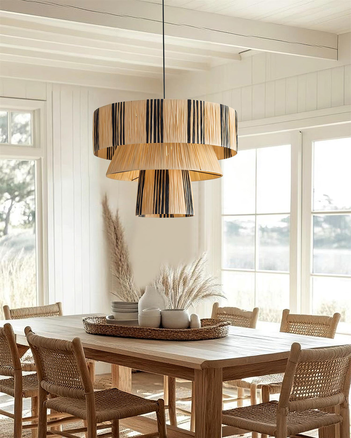 Hiroshi Pendant Lamp Layered Raffia Drum
