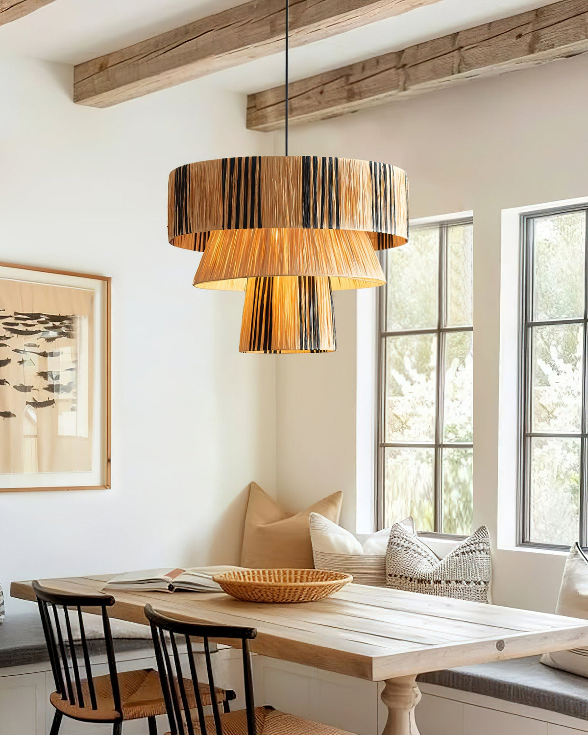 Hiroshi Pendant Lamp Layered Raffia Drum