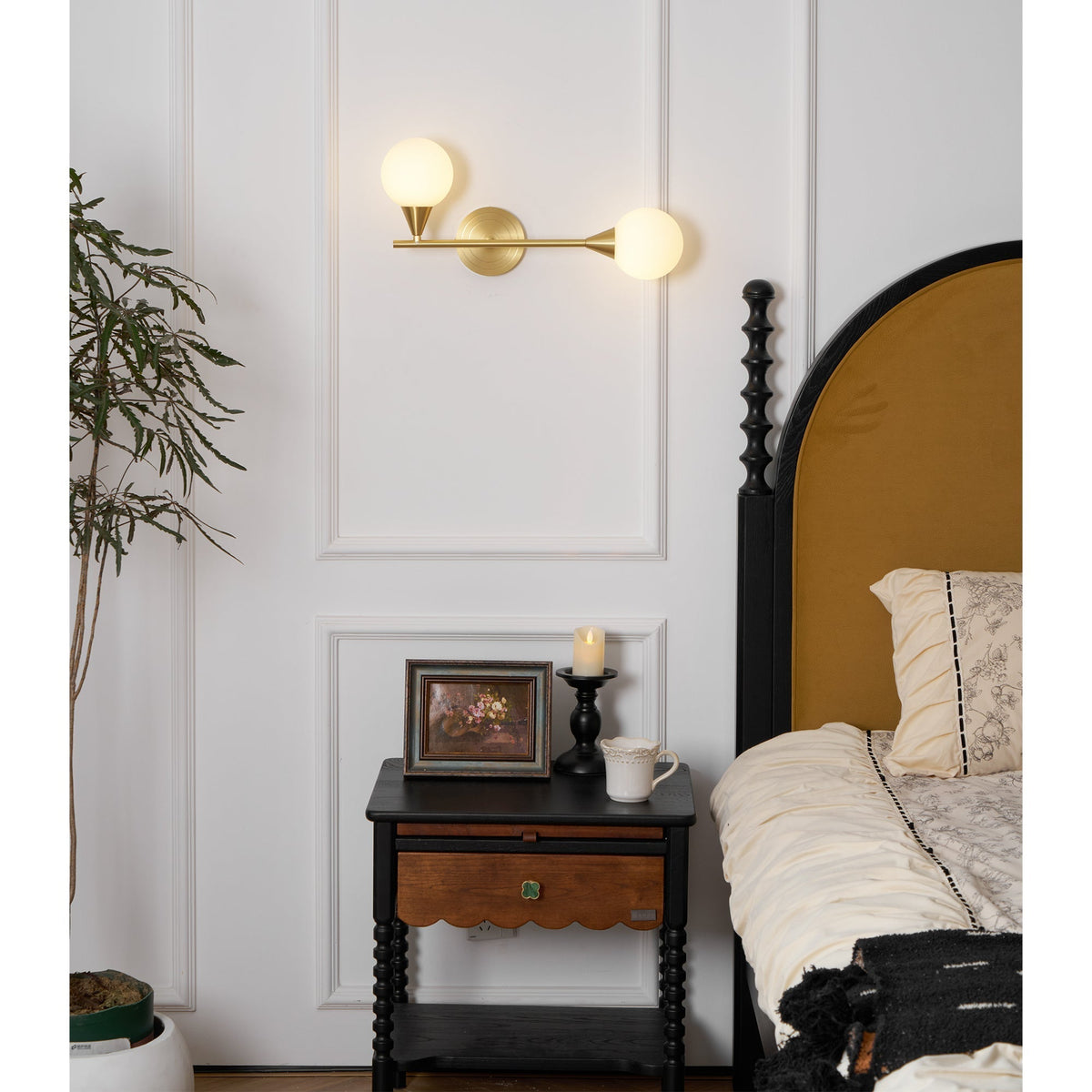 Holten Modern Minimalist Armed Brass Glass Sconce Wall Lamp