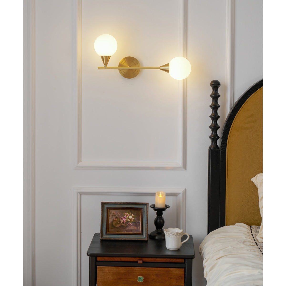 Holten Modern Minimalist Armed Brass Glass Sconce Wall Lamp