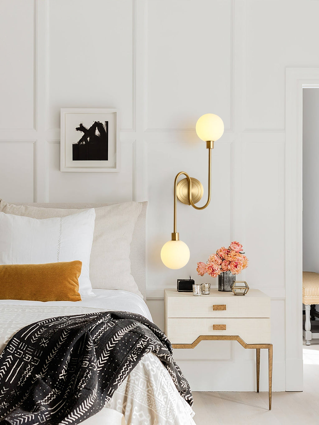 Holten Modern Minimalist Armed Brass Glass Sconce Wall Lamp