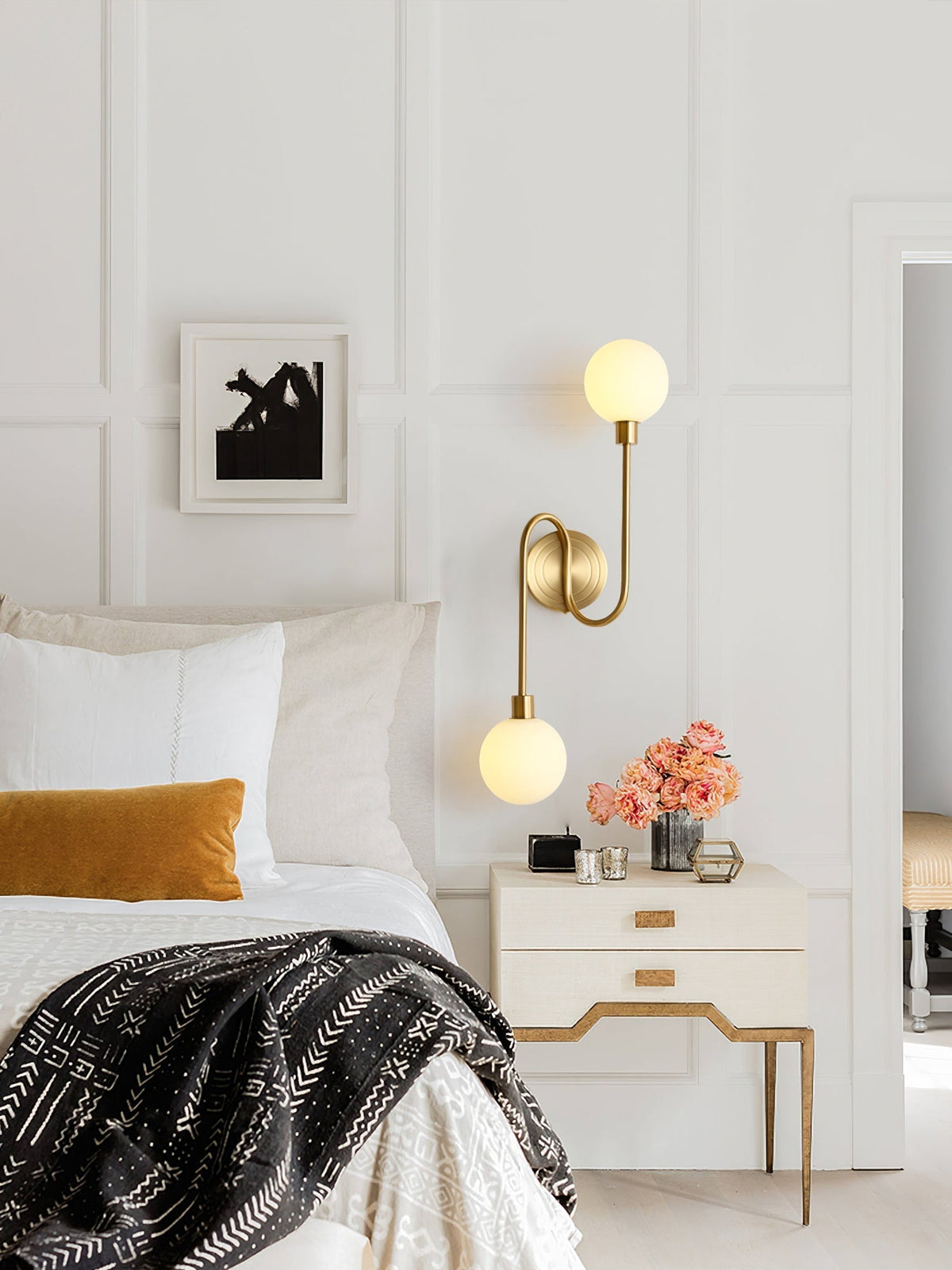 Holten Modern Minimalist Armed Brass Glass Sconce Wall Lamp