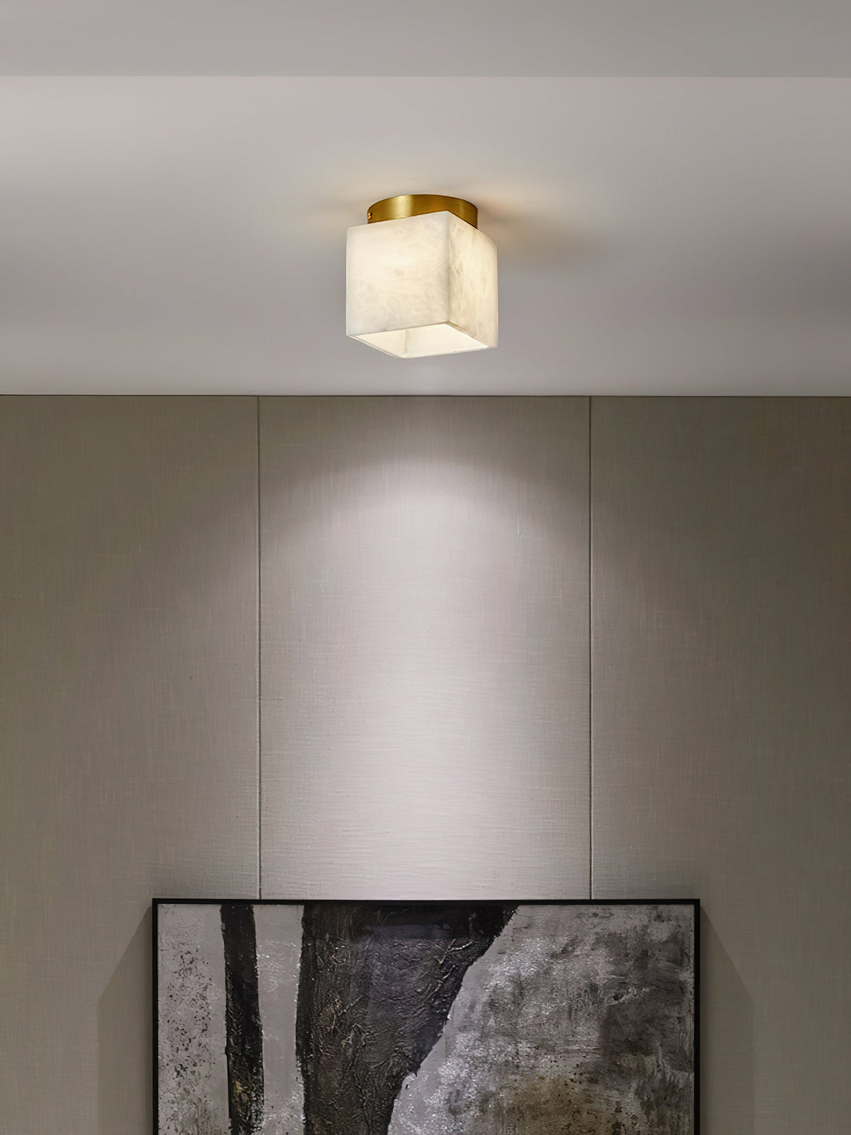 Usilia Modern Minimalist Brass Alabaster Ceiling Light