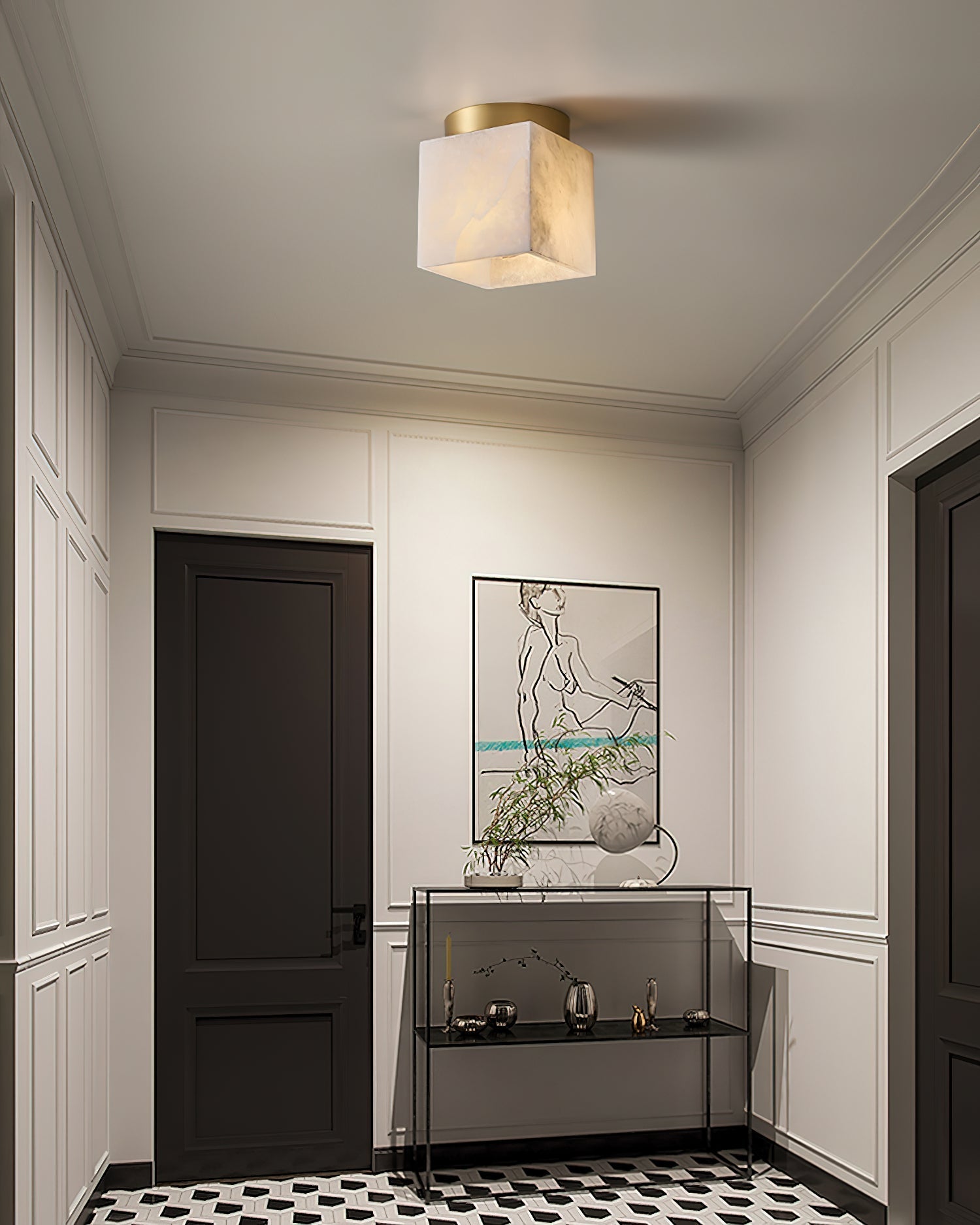 Usilia Modern Minimalist Brass Alabaster Ceiling Light