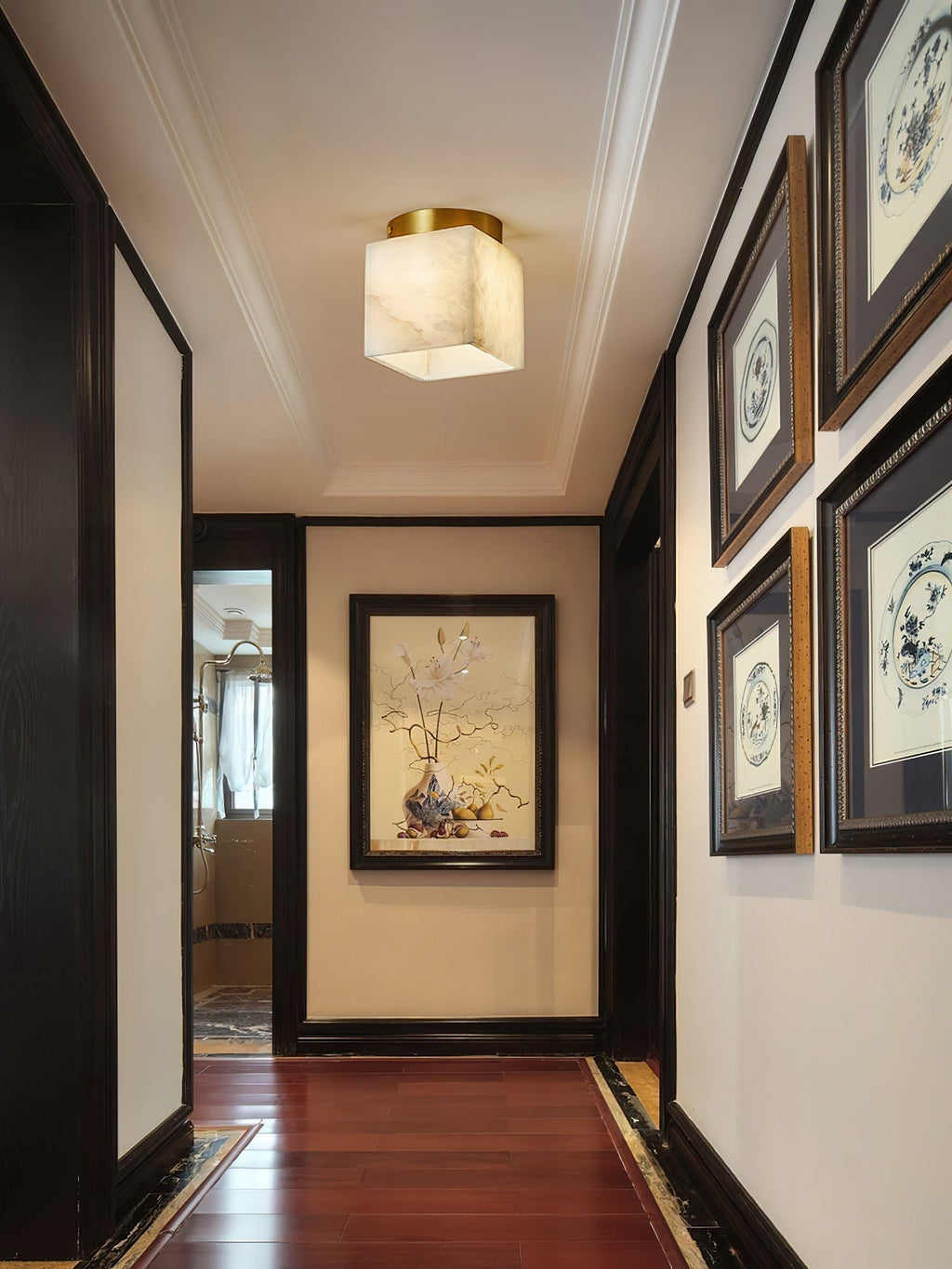 Usilia Modern Minimalist Brass Alabaster Ceiling Light