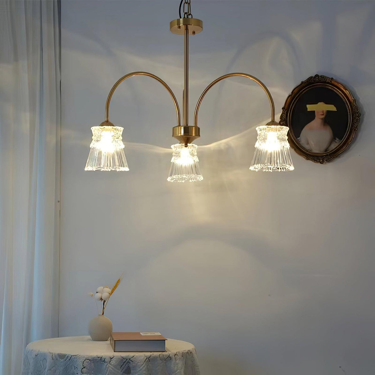 Lustra Chandelier Crystal Glass Gold Midcentury
