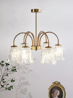 Lustra Chandelier Crystal Glass Gold Midcentury