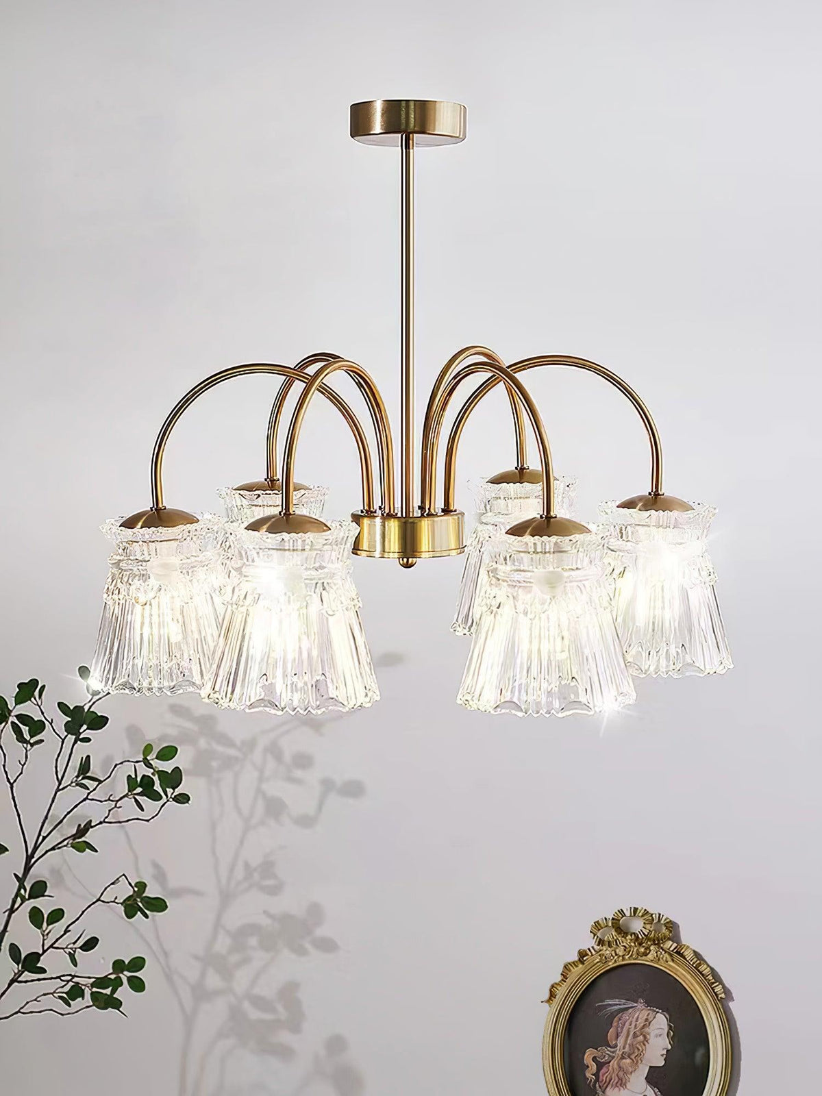Lustra Chandelier Crystal Glass Gold Midcentury