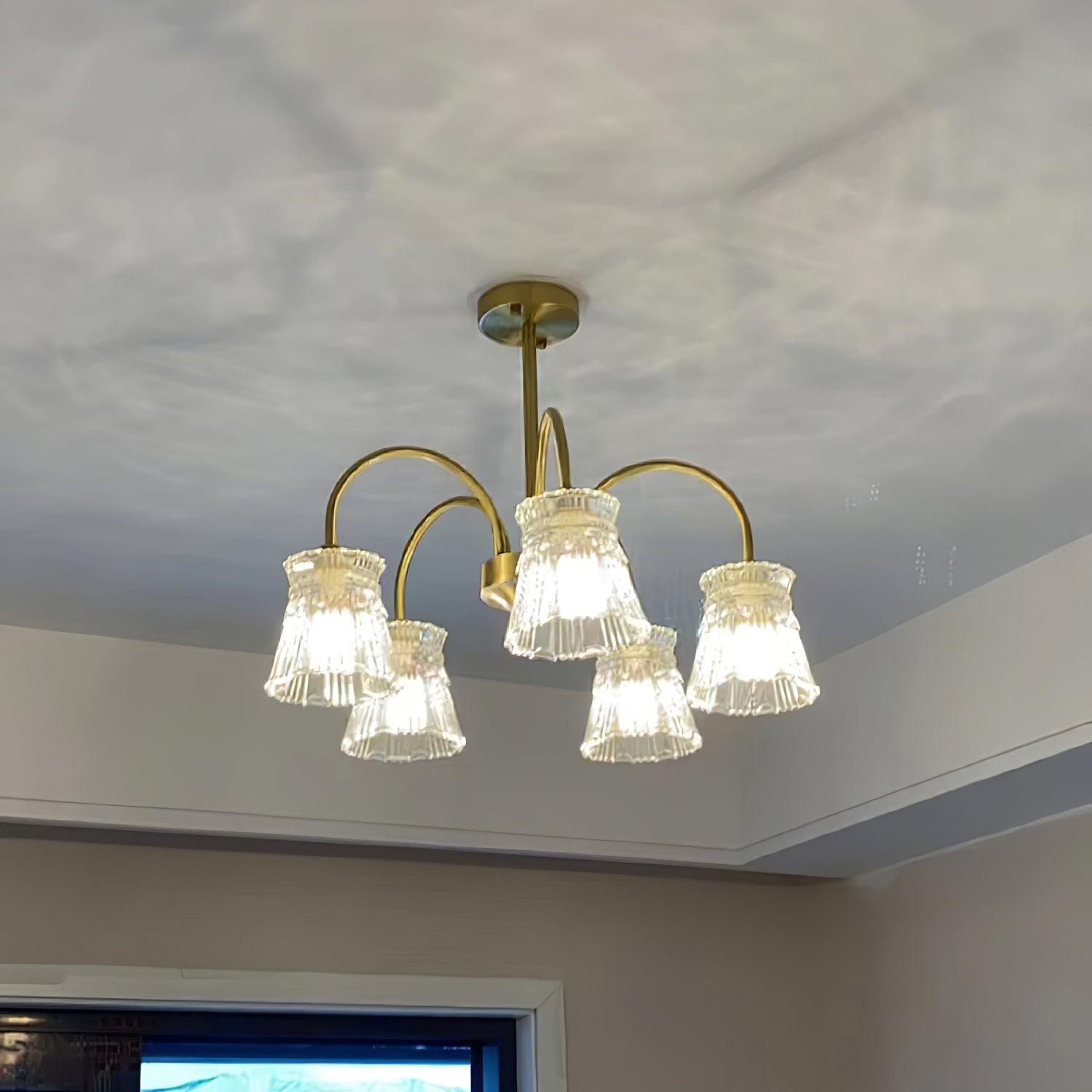 Lustra Chandelier Crystal Glass Gold Midcentury