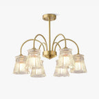Lustra Chandelier Crystal Glass Gold Midcentury