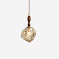 Pendant Lamp Walnut Wood Glass Cube Shade Sculptural Chic