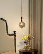 Pendant Lamp Walnut Wood Glass Cube Shade Sculptural Chic