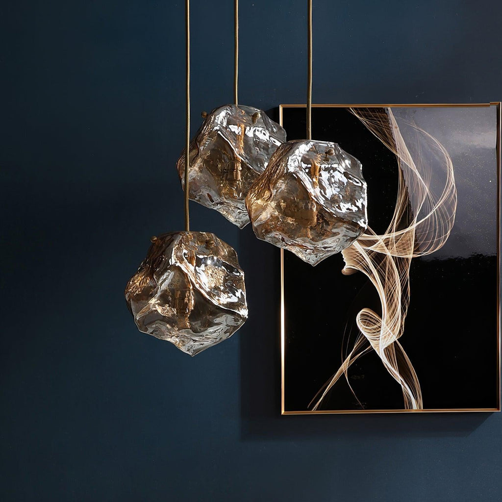 Aria Ice Glass Pendant Light Brass