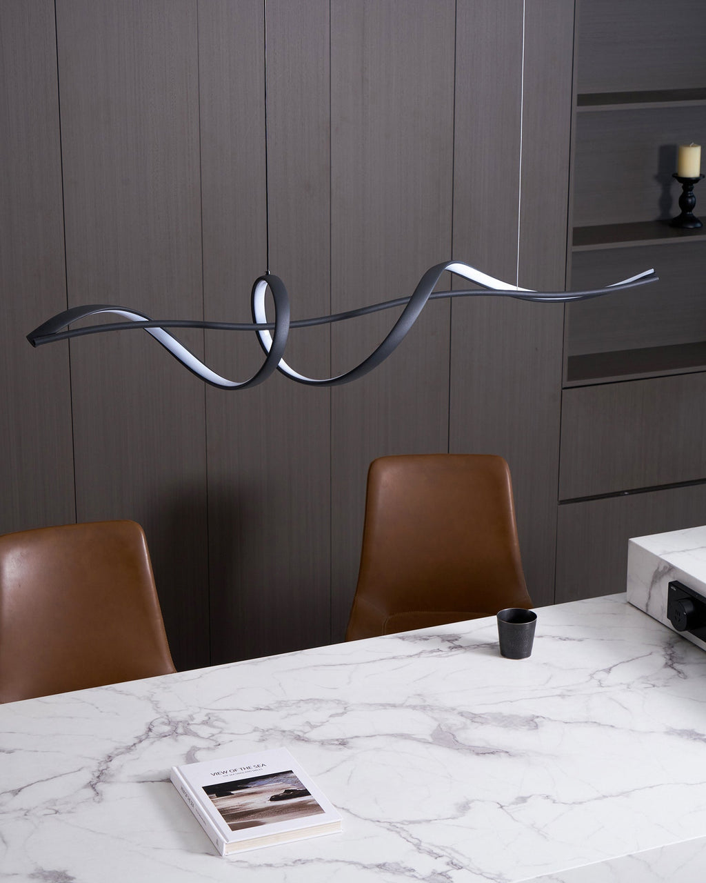 Aveline Modern Black LED Wave Pendant Light