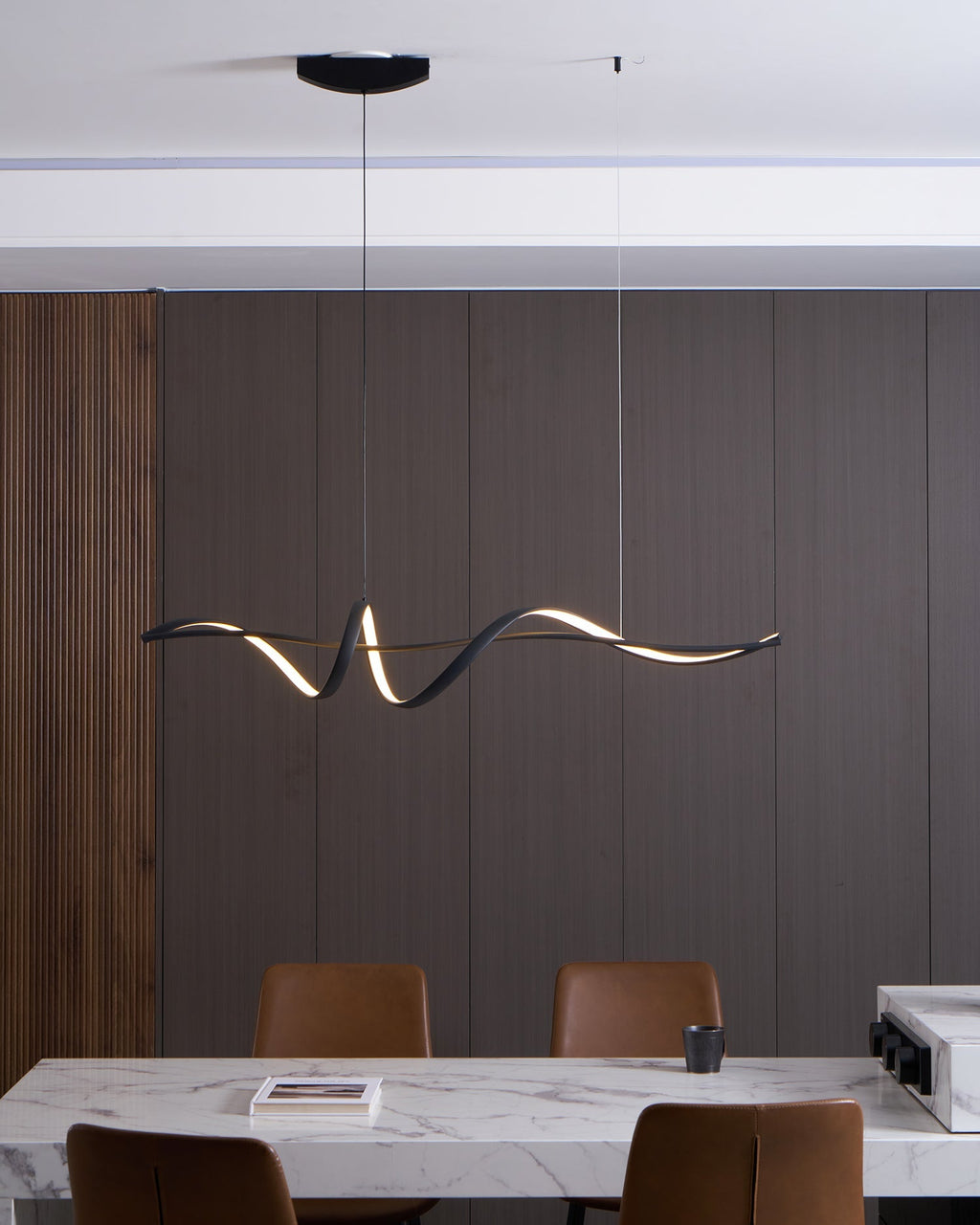 Aveline Modern Black LED Wave Pendant Light