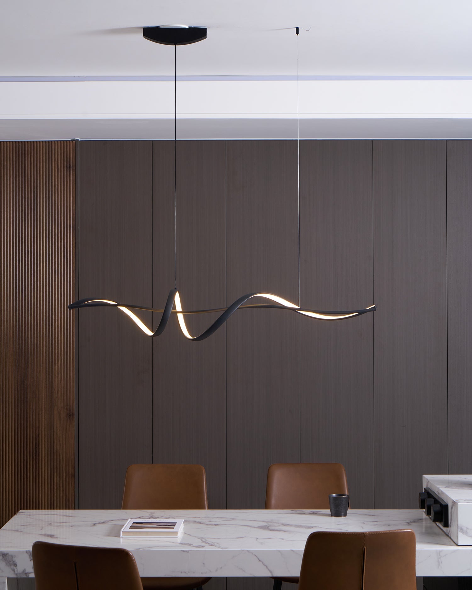 Aveline Modern Black LED Wave Pendant Light