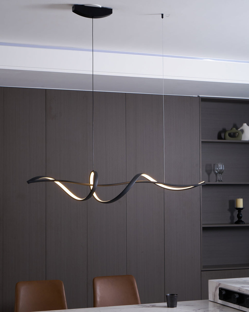 Aveline Modern Black LED Wave Pendant Light