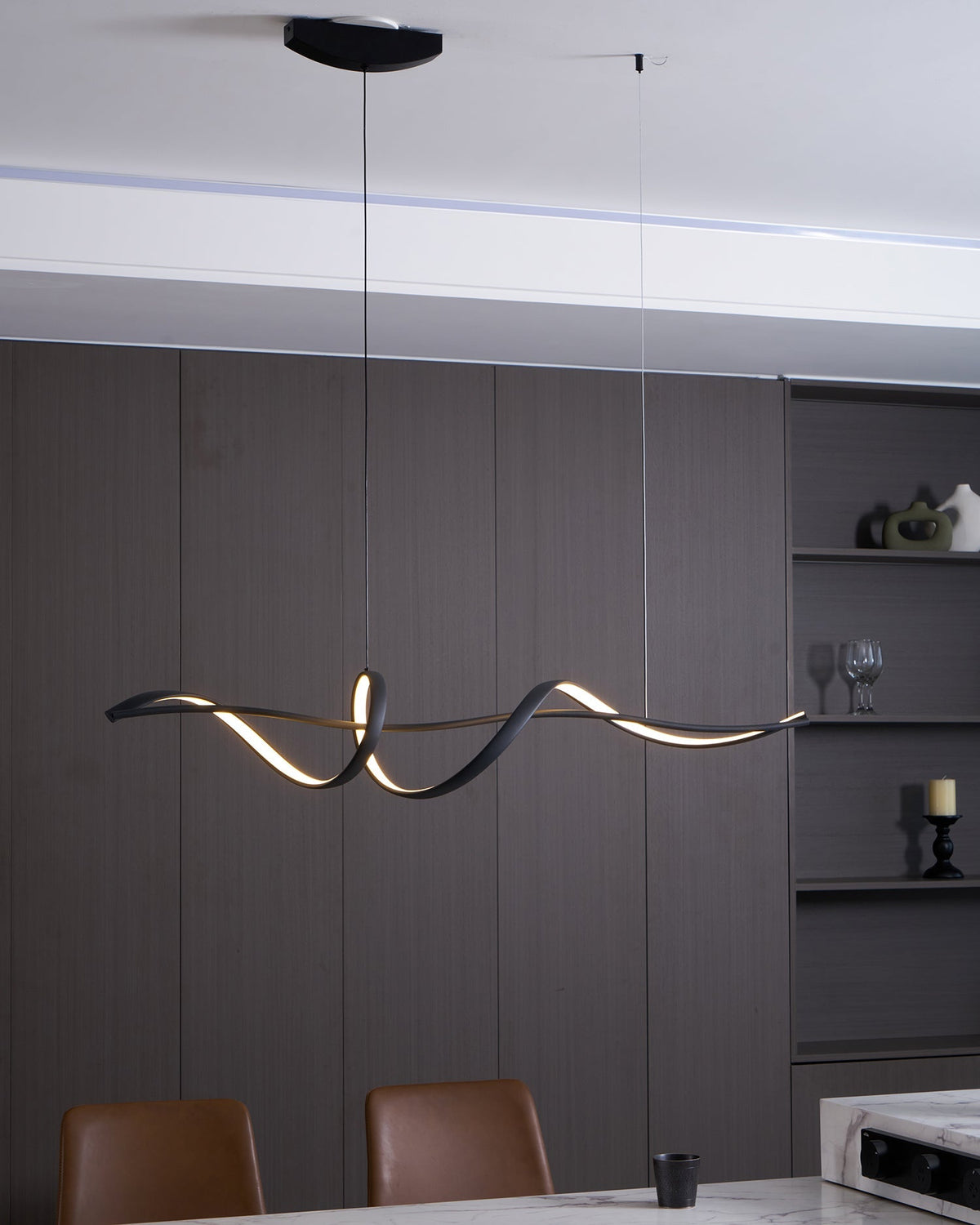 Aveline Modern Black LED Wave Pendant Light
