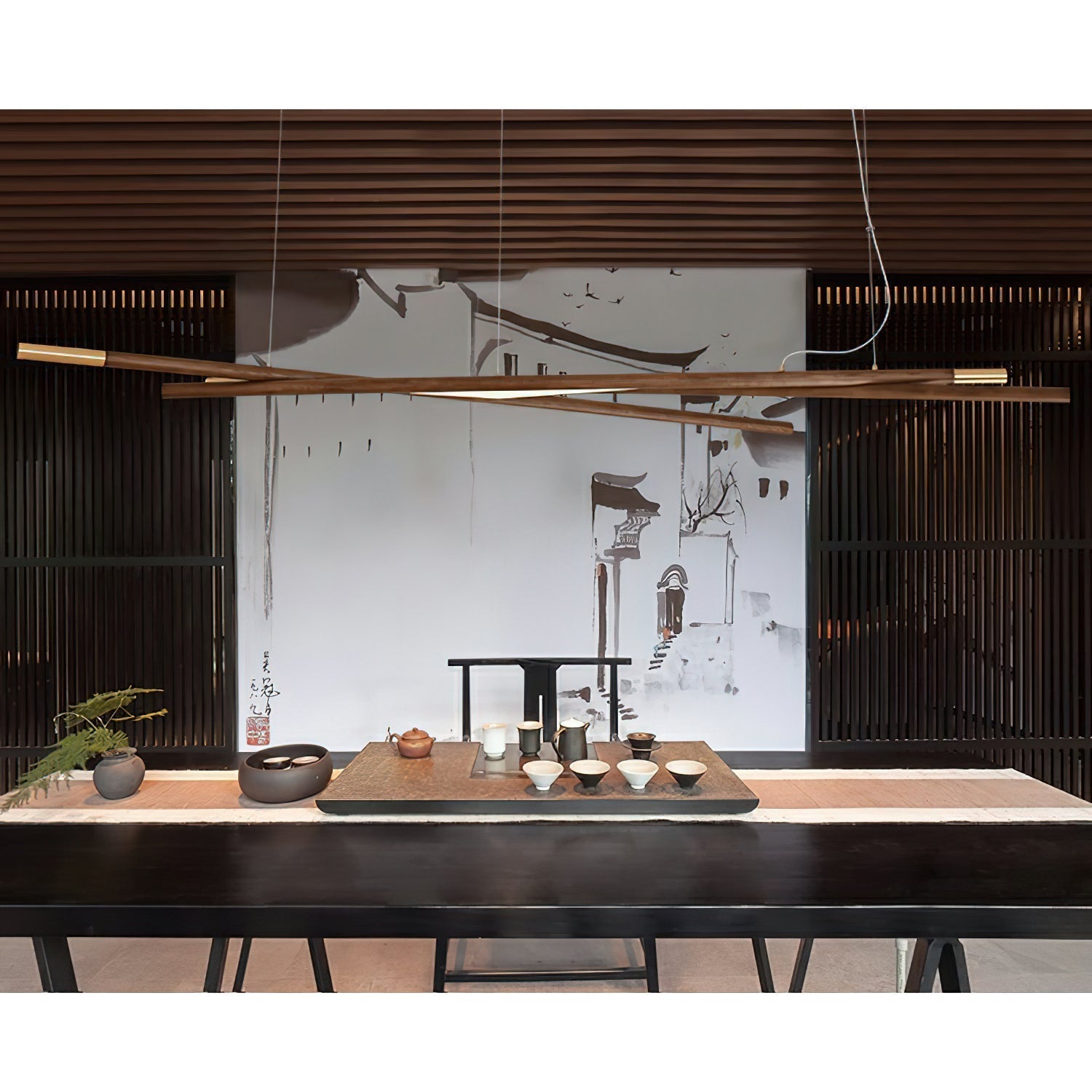 Aurora Chandelier Wooden Linear LED
