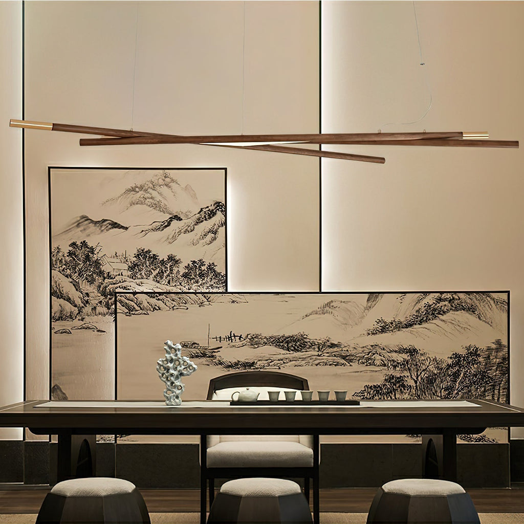Aurora Chandelier Wooden Linear LED