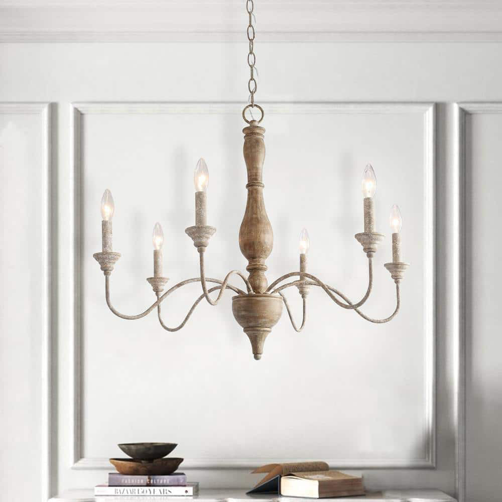 Eurloryra Vintage Candle Hand-carved Wood Chandelier