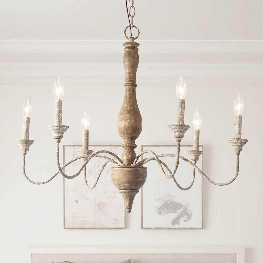 Eurloryra Vintage Candle Hand-carved Wood Chandelier