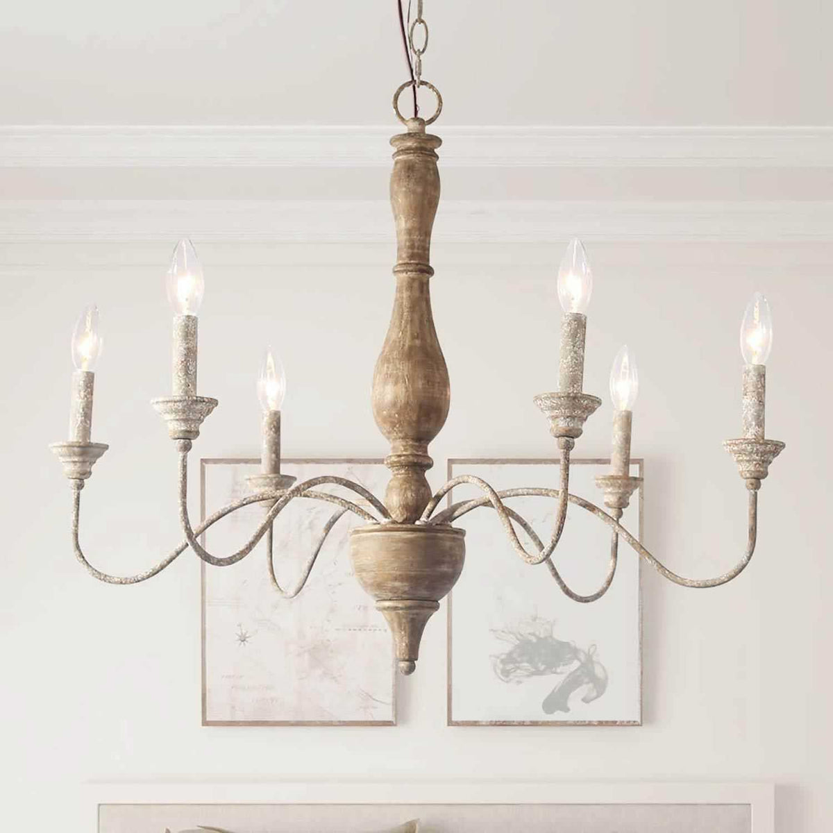 Eurloryra Vintage Candle Hand-carved Wood Chandelier