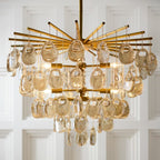 Aurora Chandelier Amber Seedy Glass Drop Antique Brass