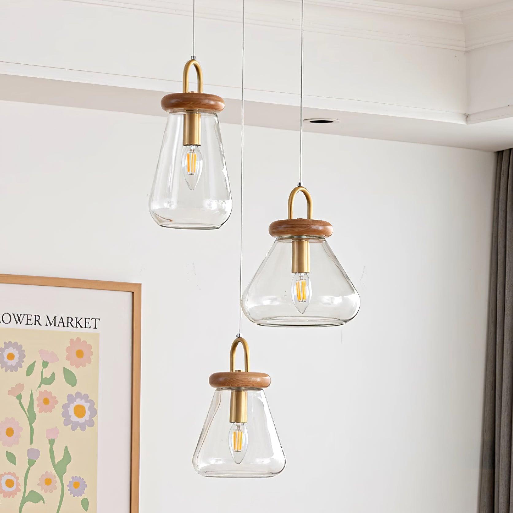 Jars Pendant Lamp Glass Wooden Minimalist
