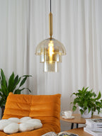 Solara Pendant Lamp Glass Cognac Dome Brass Mid Century