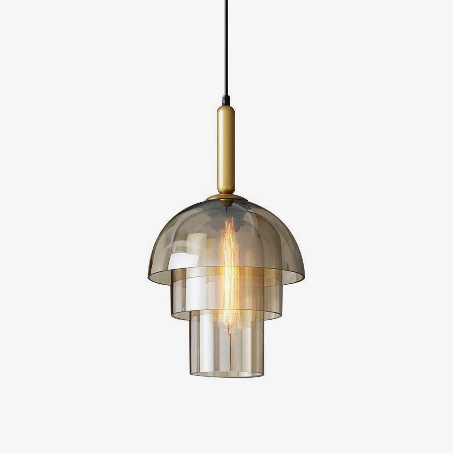 Solara Pendant Lamp Glass Cognac Dome Brass Mid Century