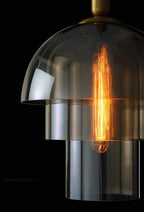 Solara Pendant Lamp Glass Cognac Dome Brass Mid Century