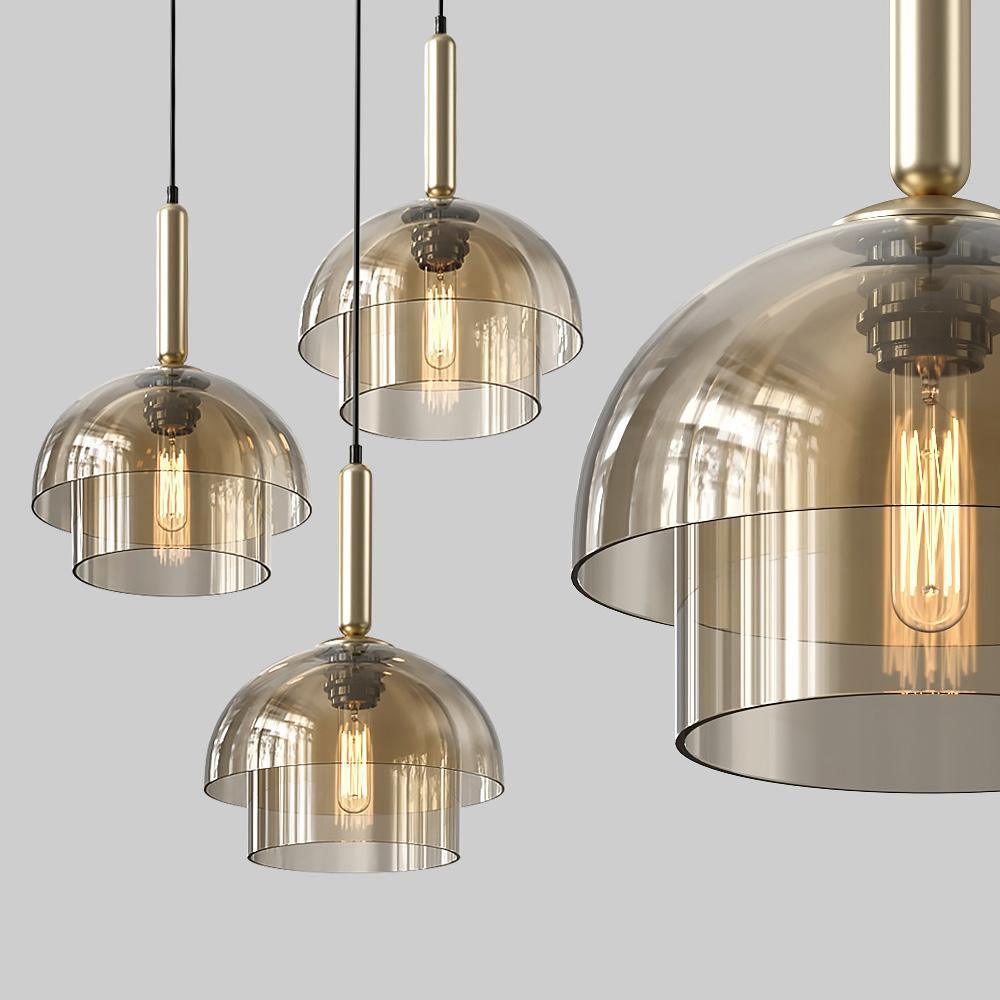 Solara Pendant Lamp Glass Cognac Dome Brass Mid Century