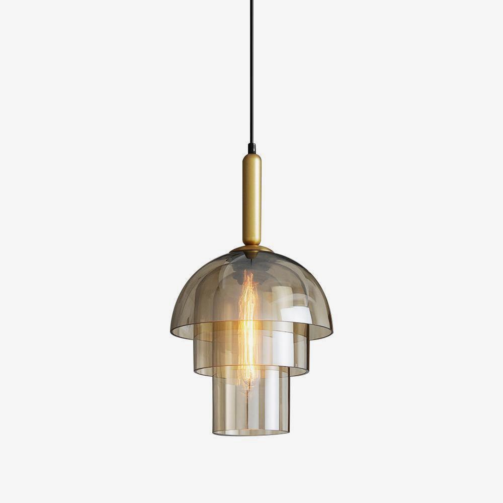 Solara Pendant Lamp Glass Cognac Dome Brass Mid Century