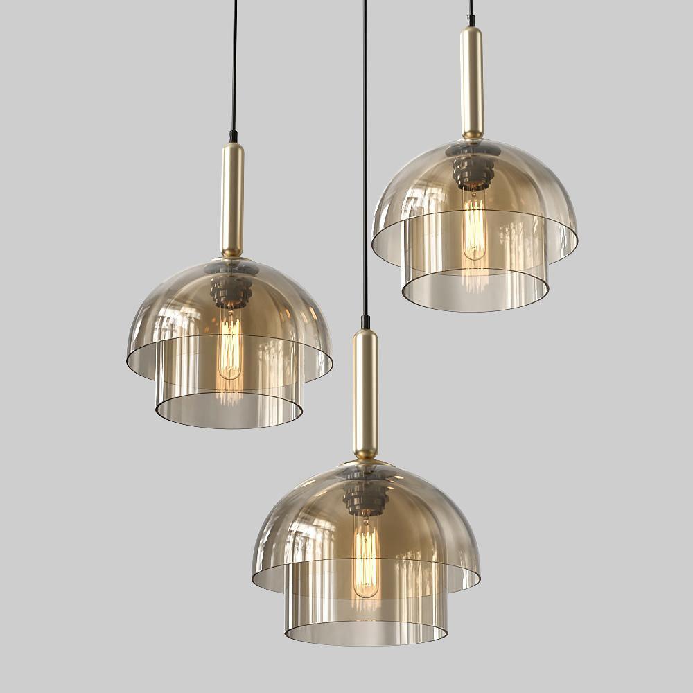 Solara Pendant Lamp Glass Cognac Dome Brass Mid Century