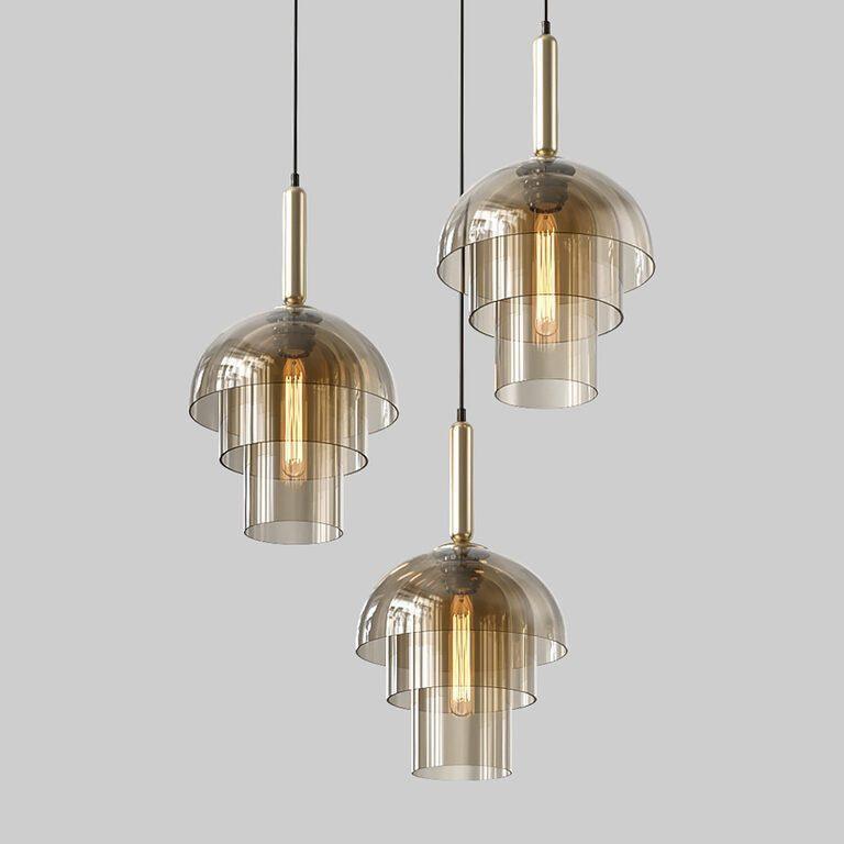 Solara Pendant Lamp Glass Cognac Dome Brass Mid Century