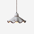 Pendant Lamp Ceramic Wavy Shade Rustic Brown Trim Retro Farmhouse