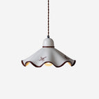Pendant Lamp Ceramic Wavy Shade Rustic Brown Trim Retro Farmhouse