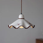 Pendant Lamp Ceramic Wavy Shade Rustic Brown Trim Retro Farmhouse