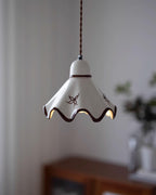 Pendant Lamp Ceramic Wavy Shade Rustic Brown Trim Retro Farmhouse