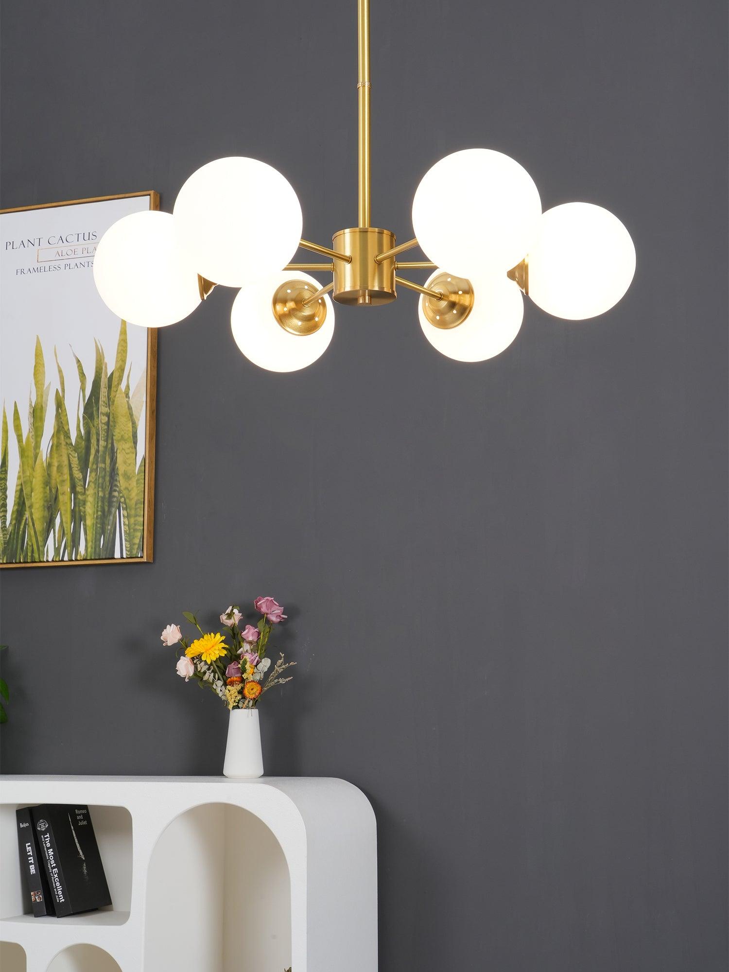 Lustra Chandelier Brass Opal Glass