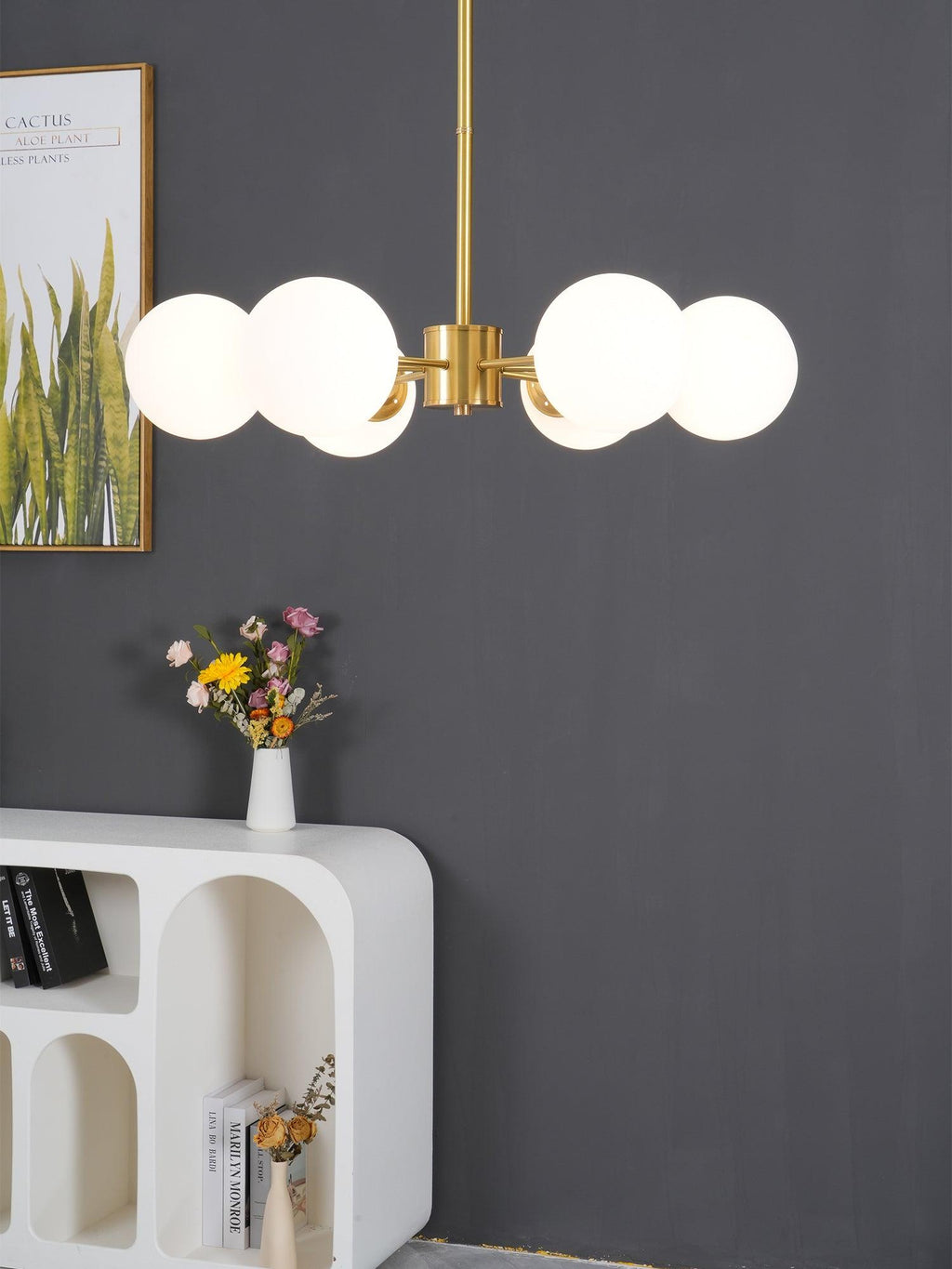 Lustra Chandelier Brass Opal Glass