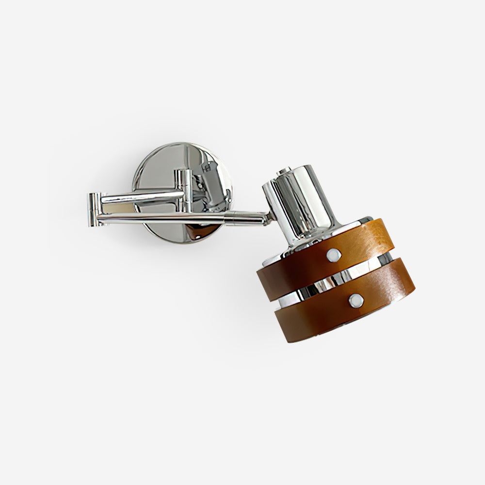 Wall Lamp & Wood Barrel Shade Adjustable Mid-Century