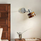 Wall Lamp & Wood Barrel Shade Adjustable Mid-Century
