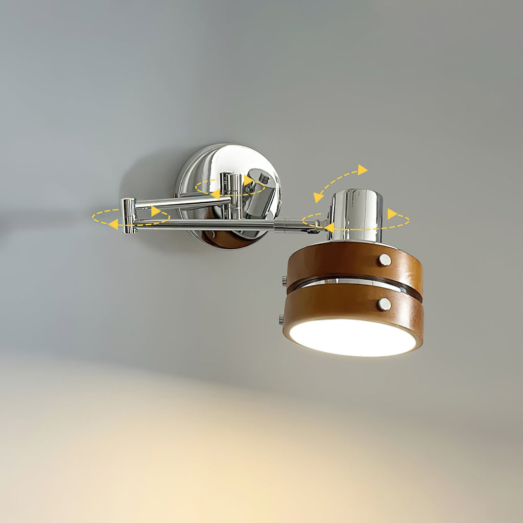 Wall Lamp & Wood Barrel Shade Adjustable Mid-Century