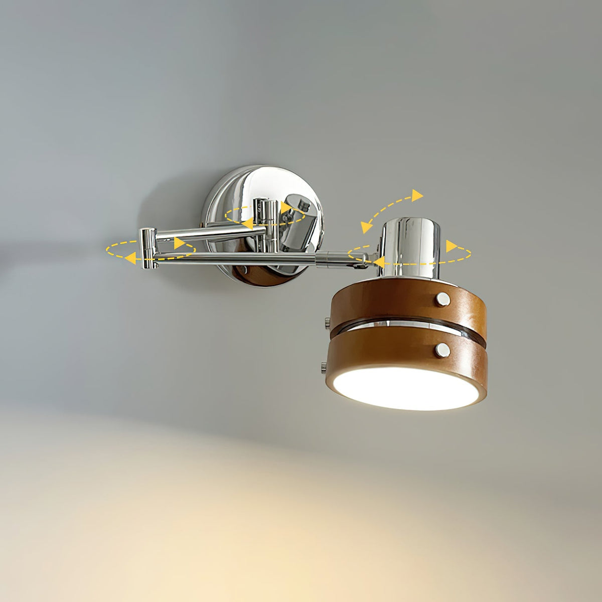 Wall Lamp & Wood Barrel Shade Adjustable Mid-Century