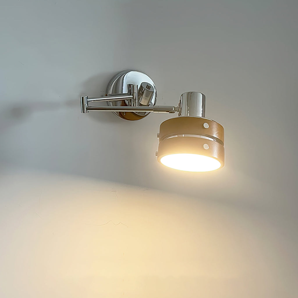 Wall Lamp & Wood Barrel Shade Adjustable Mid-Century