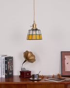 Pendant Lamp Stained Glass Shade Vintage Pattern Brass Retro