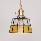 Pendant Lamp Stained Glass Shade Vintage Pattern Brass Retro