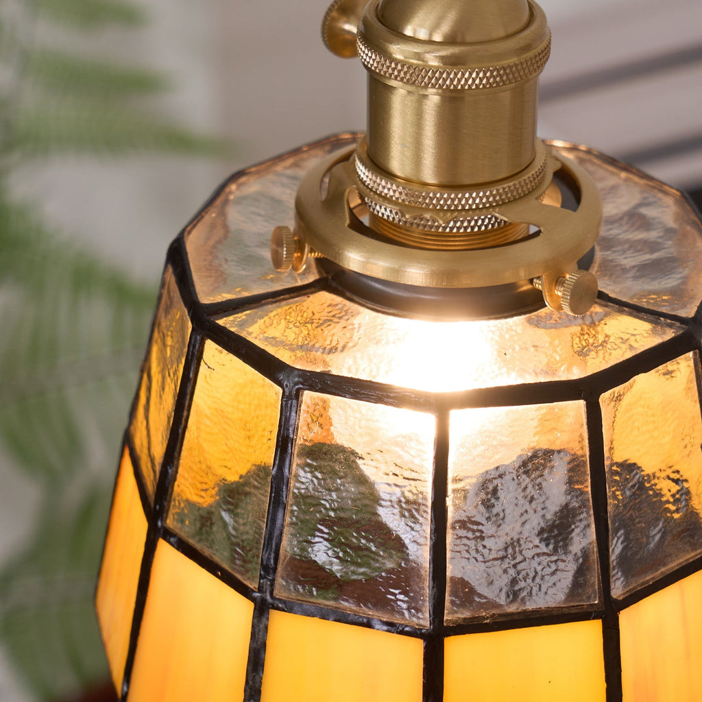 Pendant Lamp Stained Glass Shade Vintage Pattern Brass Retro